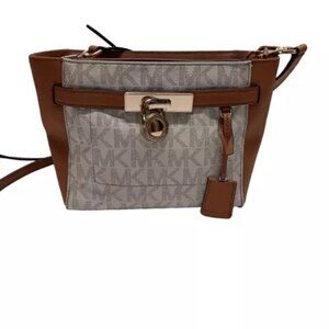 MICHAEL KORS Signature Hamilton Traveler Medium Top Zip Messenger Bag Padlock